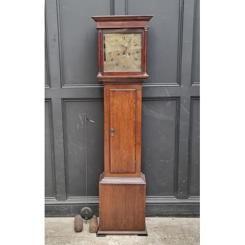 1107 - An 18th century oak and walnut crossbanded eight day longcase clock, the 12in square brass dial insc... 