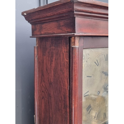 1107 - An 18th century oak and walnut crossbanded eight day longcase clock, the 12in square brass dial insc... 