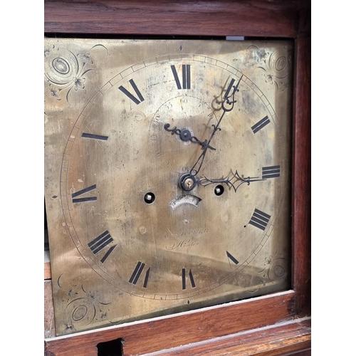 1107 - An 18th century oak and walnut crossbanded eight day longcase clock, the 12in square brass dial insc... 