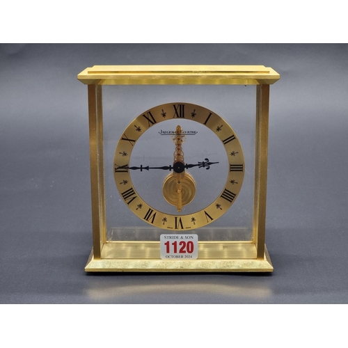 1120 - A 1970s Jaeger Le-Coultre gilt brass pendulette desk timepiece, Ref: 508, 17cm high.... 