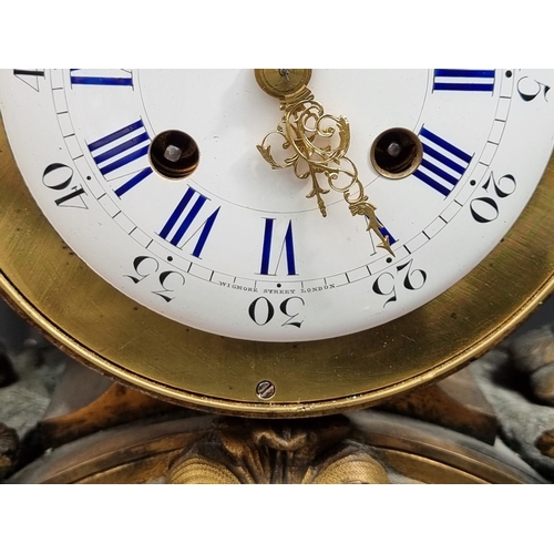 1121 - An impressive late 19th century gilt bronze and porcelain panel mantel clock, the enamel dial inscri... 