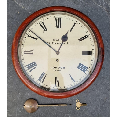 1122 - A good 19th century mahogany fusee wall clock, the 12in painted dial inscribed 'Dent, 23 Cockspur St... 