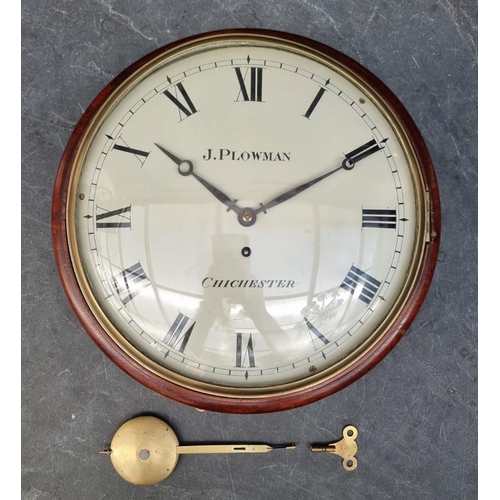 1123 - A good 19th century mahogany fusee wall clock, the 12in convex circular dial inscribed 'J. Plowman, ... 