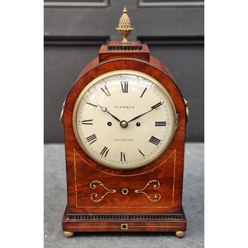 1124 - A 19th century mahogany, brass and line inlaid twin fusee bracket clock, the 8in painted convex dial... 