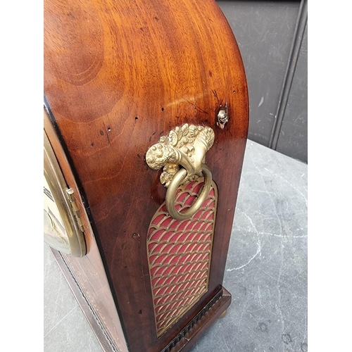 1124 - A 19th century mahogany, brass and line inlaid twin fusee bracket clock, the 8in painted convex dial... 