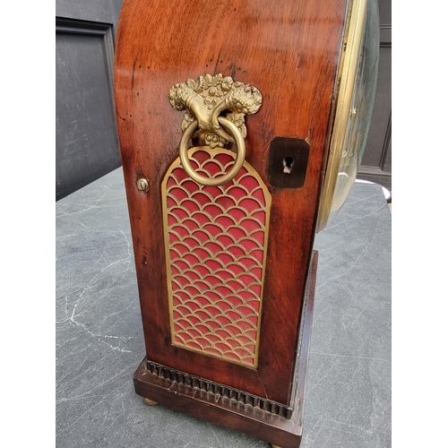 1124 - A 19th century mahogany, brass and line inlaid twin fusee bracket clock, the 8in painted convex dial... 