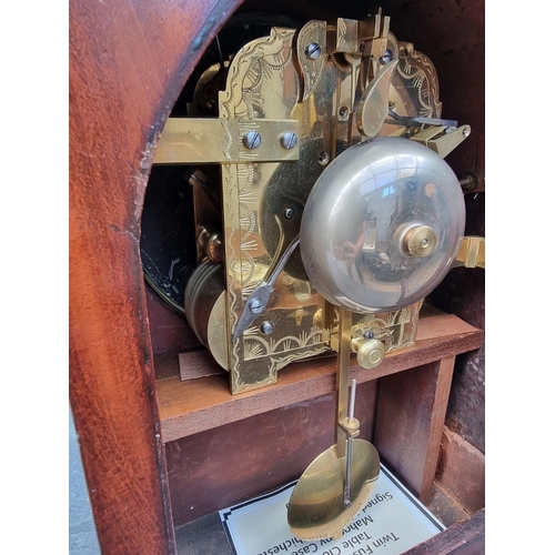 1124 - A 19th century mahogany, brass and line inlaid twin fusee bracket clock, the 8in painted convex dial... 