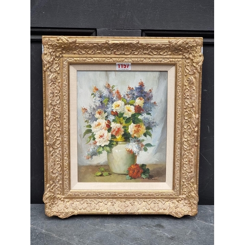 1157 - D Morton, still life of flowers in a vase, signed, oil on panel, 24.5 x 19.5cm.... 