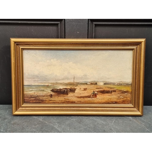 1161 - George W Callow, Fisherfolk on a shoreline, signed and dated 1863, oil on canvas, 23 x 46cm.... 