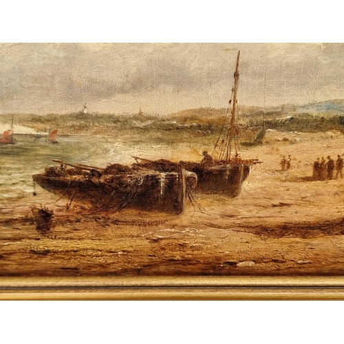 1161 - George W Callow, Fisherfolk on a shoreline, signed and dated 1863, oil on canvas, 23 x 46cm.... 