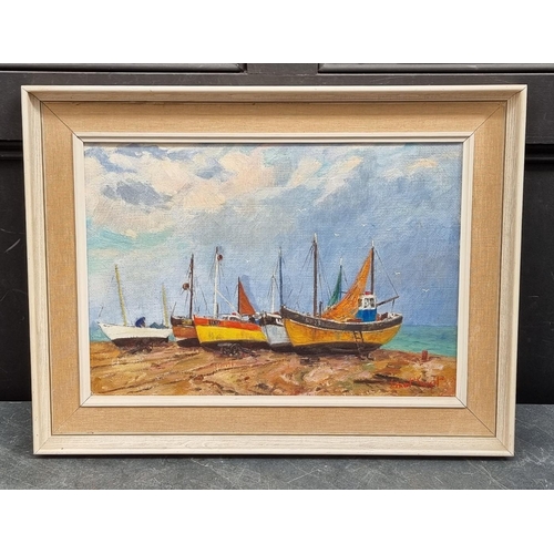 1166 - Ernest Knight, 'Fishing Boats at Hastings', signed, further inscribed verso, oil on canvas, 34 x 50c... 