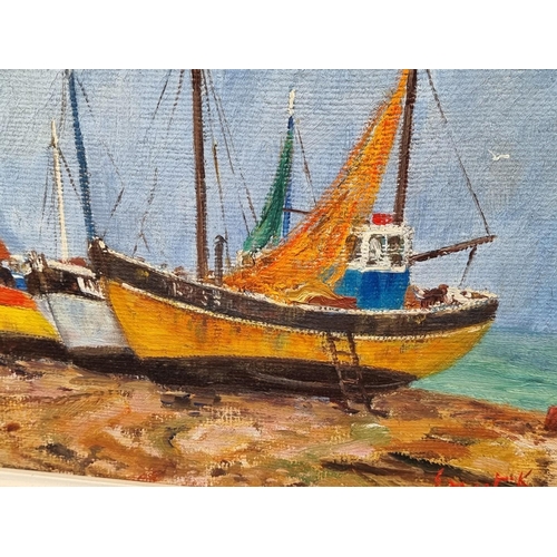 1166 - Ernest Knight, 'Fishing Boats at Hastings', signed, further inscribed verso, oil on canvas, 34 x 50c... 