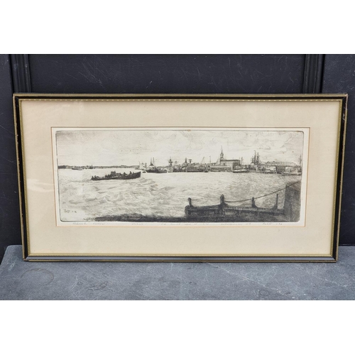 1174 - J. Eggett, Portsmouth Harbour, signed and extensively inscribed in pencil, etching, pl.16.5 x 42cm, ... 