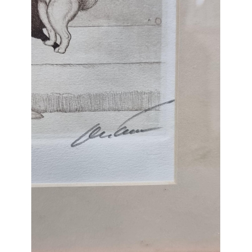 1184 - Boris O'Klein, a dog cartoon, signed and titled, engraving, pl.16 x 44cm.