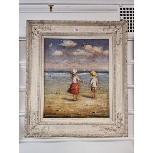 1223 - European School, children on a beach, indistinctly signed, oil on canvas, 59 x 49cm.... 