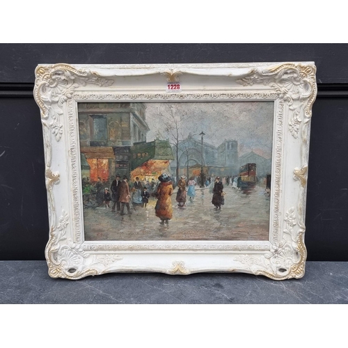 1228 - Manner of Edouard Cortes, figures in a Parisian street, indistinctly signed, oil on board, 29 x... 