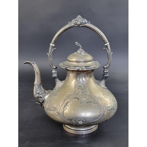 1 - A large German white metal kettle, having ivory insulators, stamped '800', 32cm high.DEFRA Ivory Act... 