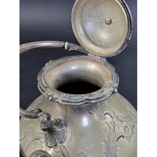 1 - A large German white metal kettle, having ivory insulators, stamped '800', 32cm high.DEFRA Ivory Act... 