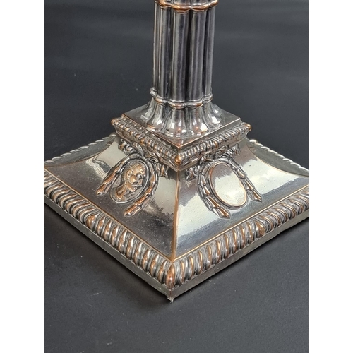 123 - A silver vase, by V S S, London 1955, 11cm high, 144g; together with a pair of silver plated candles... 