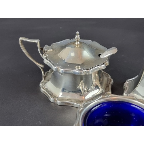 127 - A silver condiment set, by R F Mosley & Co, Sheffield 1919/20/21, 561g. (9)