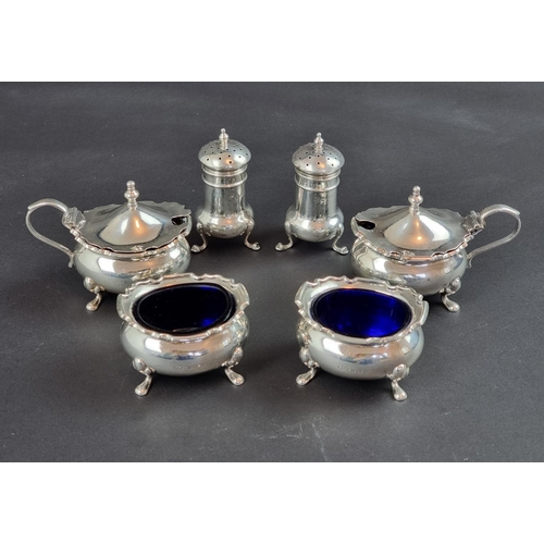 128 - A silver four piece condiment set, by F C Richards, Birmingham 1924; together with two silver p... 