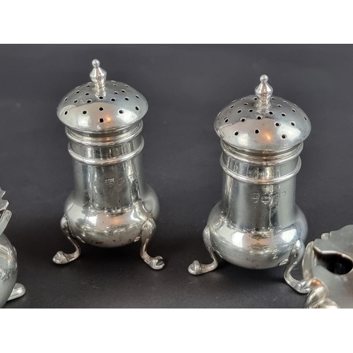 128 - A silver four piece condiment set, by F C Richards, Birmingham 1924; together with two silver p... 