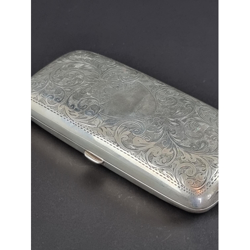 133 - A silver cigar case, by Williams Ltd, Birmingham 1904, 13cm wide; together with a silver cigarette c... 