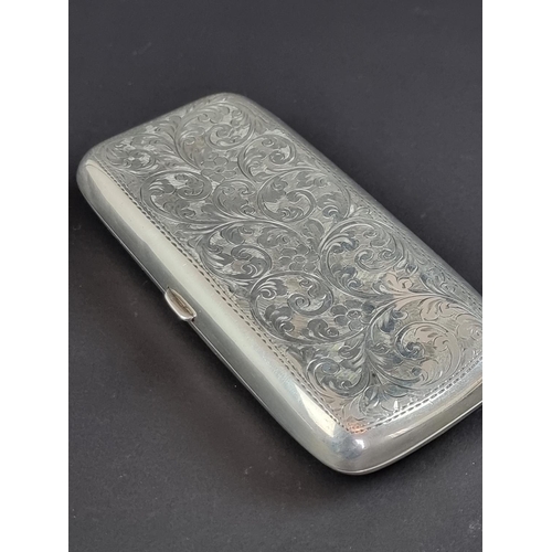 133 - A silver cigar case, by Williams Ltd, Birmingham 1904, 13cm wide; together with a silver cigarette c... 