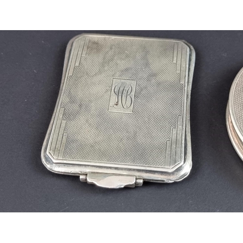 139 - A silver compact, by Barker Ellis Silver Co, Birmingham 1965; together with two silver matchboo... 