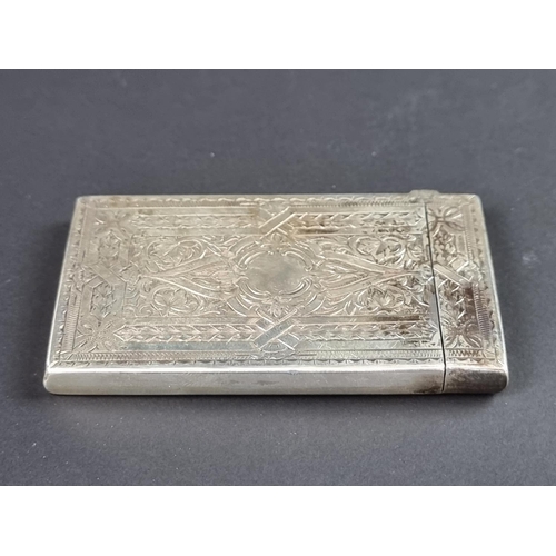 140 - A Victorian silver card case, by Frederick Marson, Birmingham 1881, 8cm wide; together with a silver... 