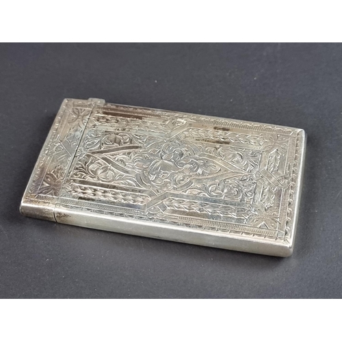 140 - A Victorian silver card case, by Frederick Marson, Birmingham 1881, 8cm wide; together with a silver... 