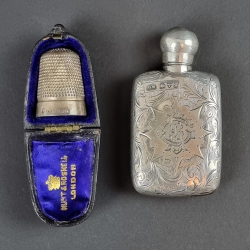 153 - An Edwardian silver scent flask, by G Watts & Co, Chester 1906, 6cm high; together with a cased ... 