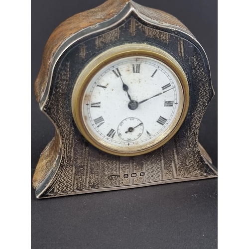 164 - A silver and guilloche enamel mounted easel clock, by A Buckley Ltd, Birmingham 1925, 7.5cm high; to... 