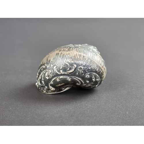 165 - A white metal novelty snail box; together with a silver buckle; and a silver mounted prayer book. (3... 