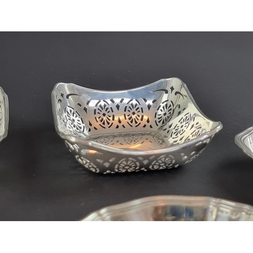 172 - A pair of silver bonbon dishes, by Joseph Gloster Ltd, Birmingham 1926, 8cm wide, 65g; together with... 