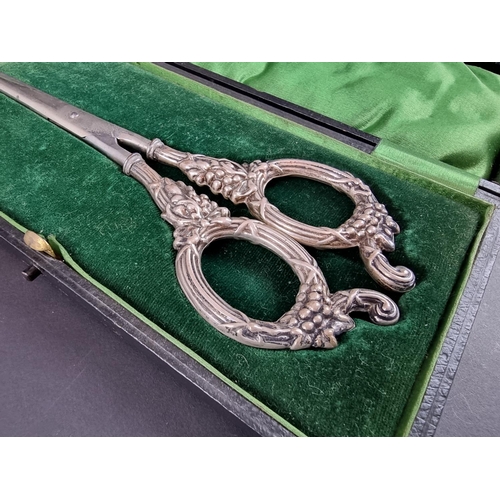 201 - A cased pair of Edwardian silver handled grape scissors, by Levi & Salaman, Birmingham 1907.... 