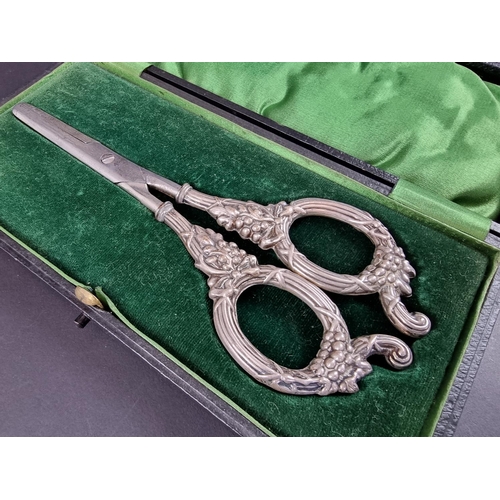 201 - A cased pair of Edwardian silver handled grape scissors, by Levi & Salaman, Birmingham 1907.... 