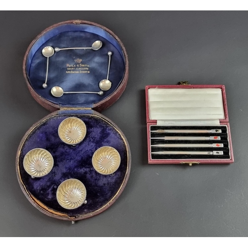 212 - A cased set of four silver salts, by Horace Woodward & Co, Birmingham 1881, with four associated... 