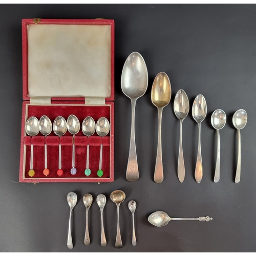 213 - A cased set of six silver bean handled coffee spoons, by Deakin & Francis Ltd, Birmingham 1961; ... 