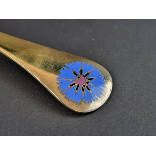 214 - A Georg Jensen silver gilt and enamel '1972' spoon, stamped 'Sterling Denmark, 925'.... 