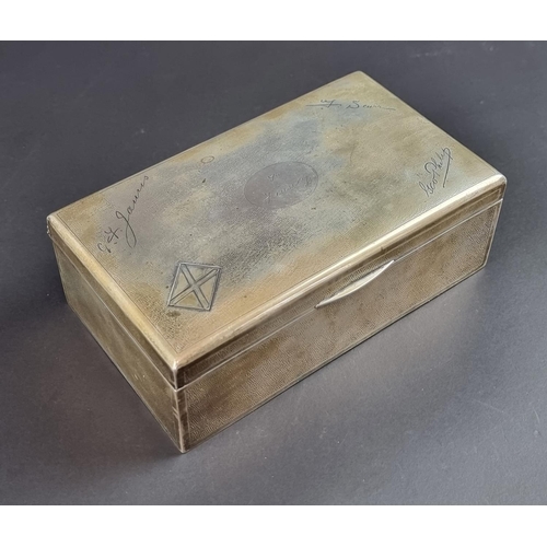 220 - A Chinese white metal cigarette box, by Tuck Chang, inscribed to lid, 16cm wide.