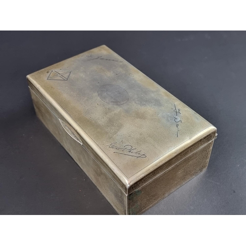 220 - A Chinese white metal cigarette box, by Tuck Chang, inscribed to lid, 16cm wide.