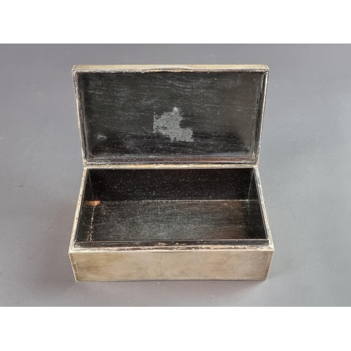 220 - A Chinese white metal cigarette box, by Tuck Chang, inscribed to lid, 16cm wide.