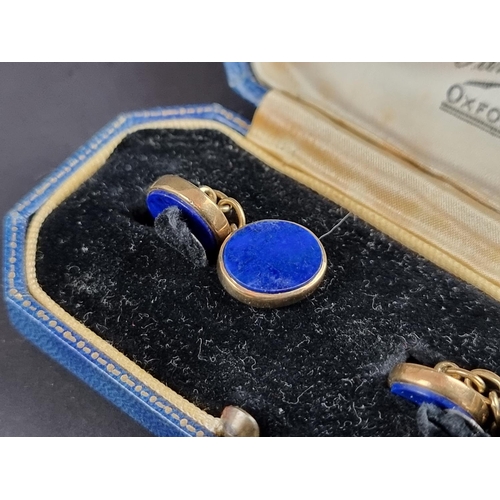 246 - A pair of 9ct gold and lapis lazuli cufflinks, by H B J London 1982, gross weight 6.8g.... 