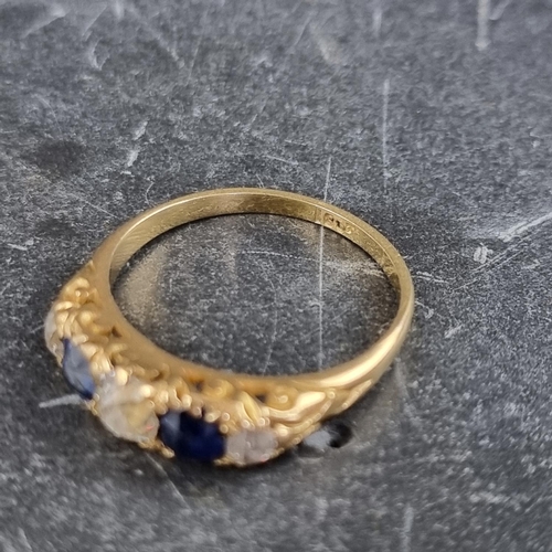 273 - A Victorian yellow metal diamond and sapphire five stone ring, stamped '18ct', size N.... 