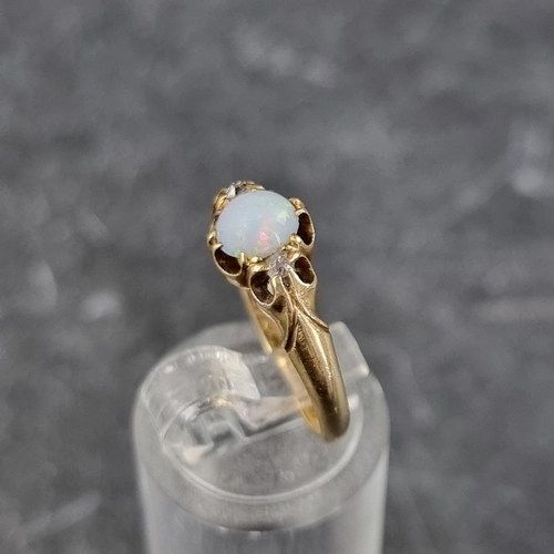 276 - A Victorian yellow metal opal and diamond three stone ring, the shank engraved 'M.M.R died 19th Apri... 