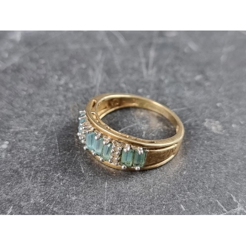 292 - Two 9ct gold gem set rings, gross weight 5.4g; together with two similar yellow metal rings, stamped... 