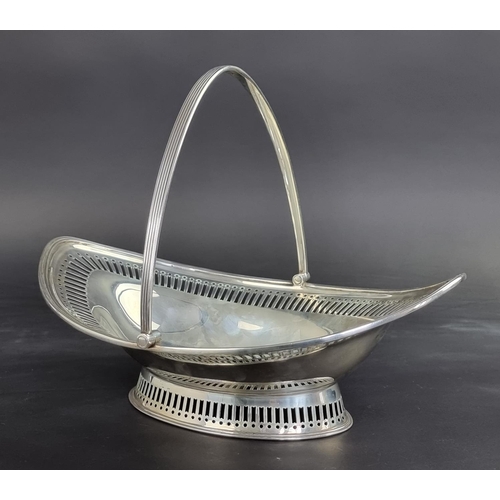 32 - A Victorian silver swing handled oval fruit basket, by T E, London 1898, 30cm wide, 601g.... 