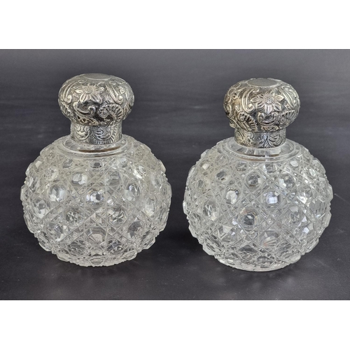 37 - A pair of Victorian silver mounted cut glass scent bottles, by Horton & Allday, Birmingham ... 