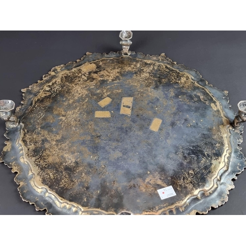 38 - A large white metal piecrust salver, unmarked, 43.5cm diameter.